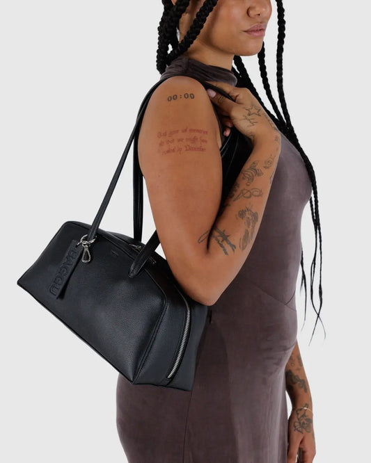 Baggu Recycled Leather Bowler Bag, Black