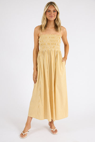 Pistola Bianca Smocked Bodice Dress, Beach Sand Stripe