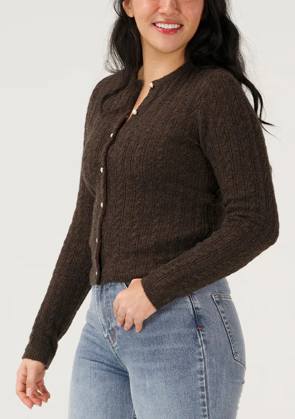 The Normal Brand Women's Bridget Cable Knit Cardigan, Umber