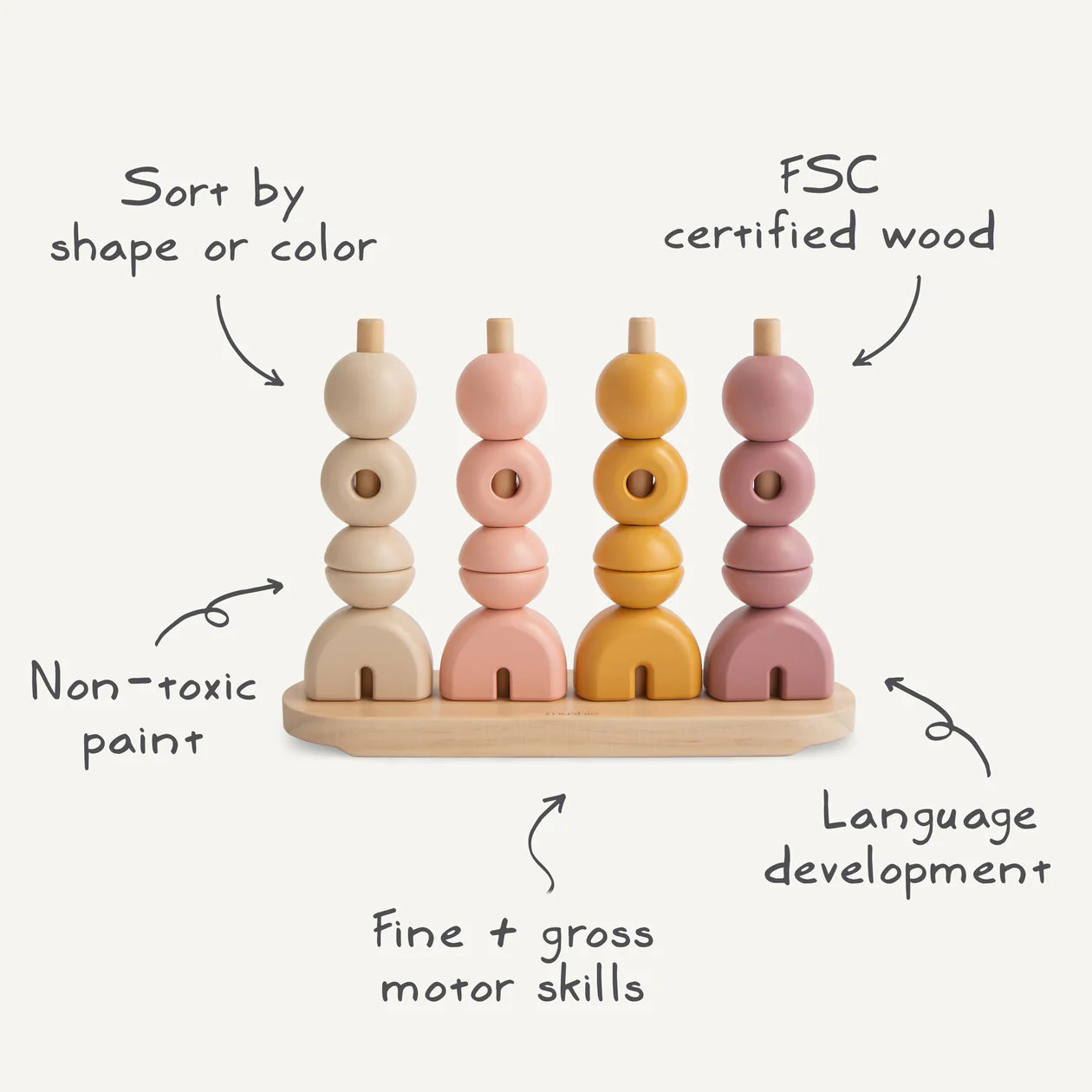 Mushie Wooden Multi Shape Stacker - Multiple Options