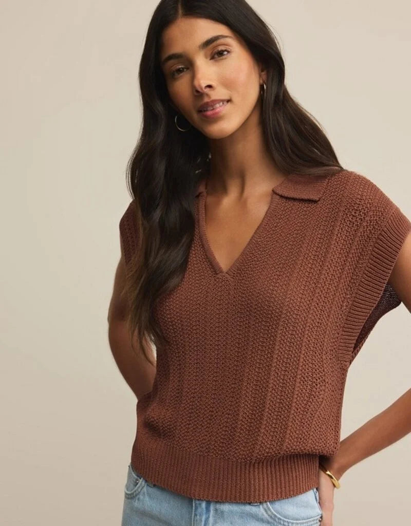 Z Supply Lauden Polo Top, Teakwood
