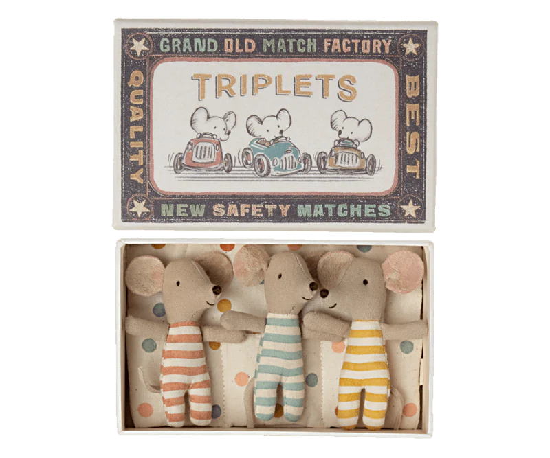 Maileg Triplets, Baby Mice in Matchbox