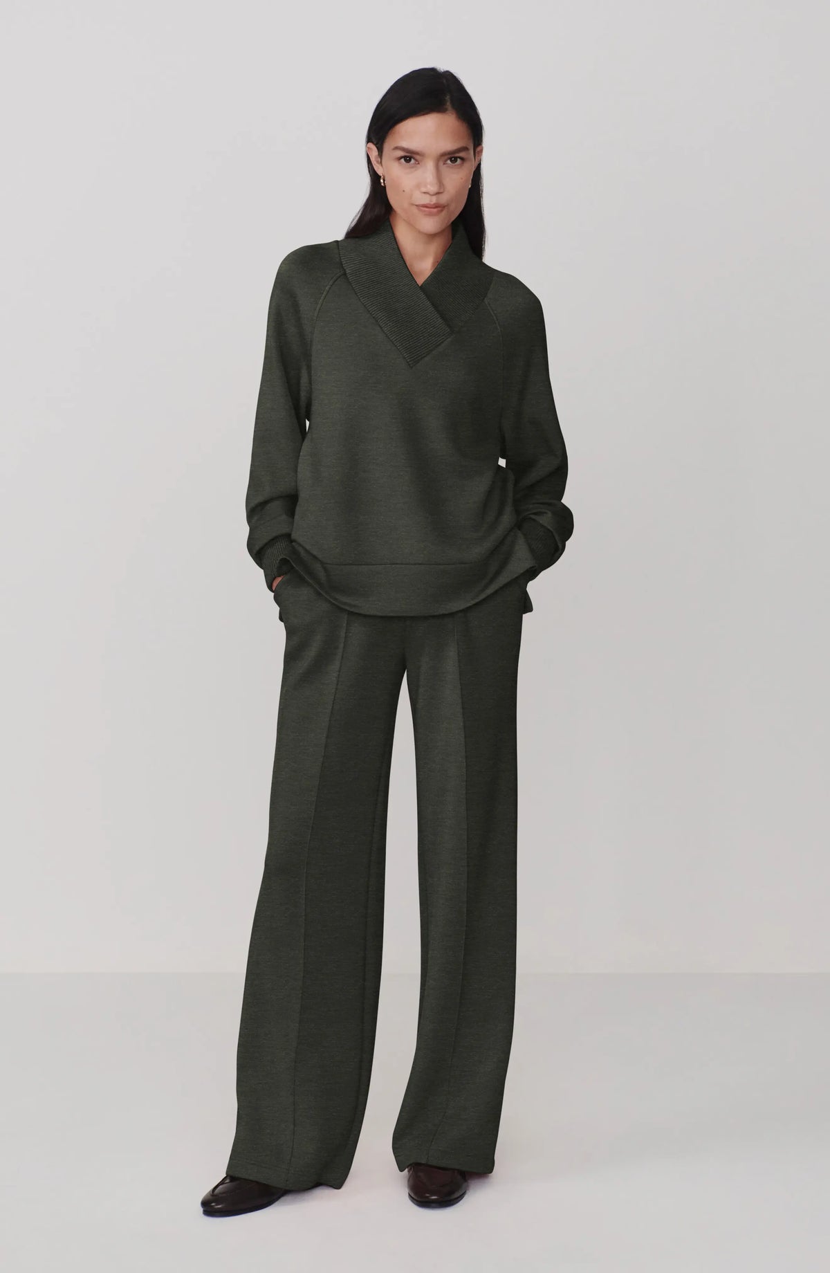 Varley Macie Zip Hem Sweat, Olive Marl