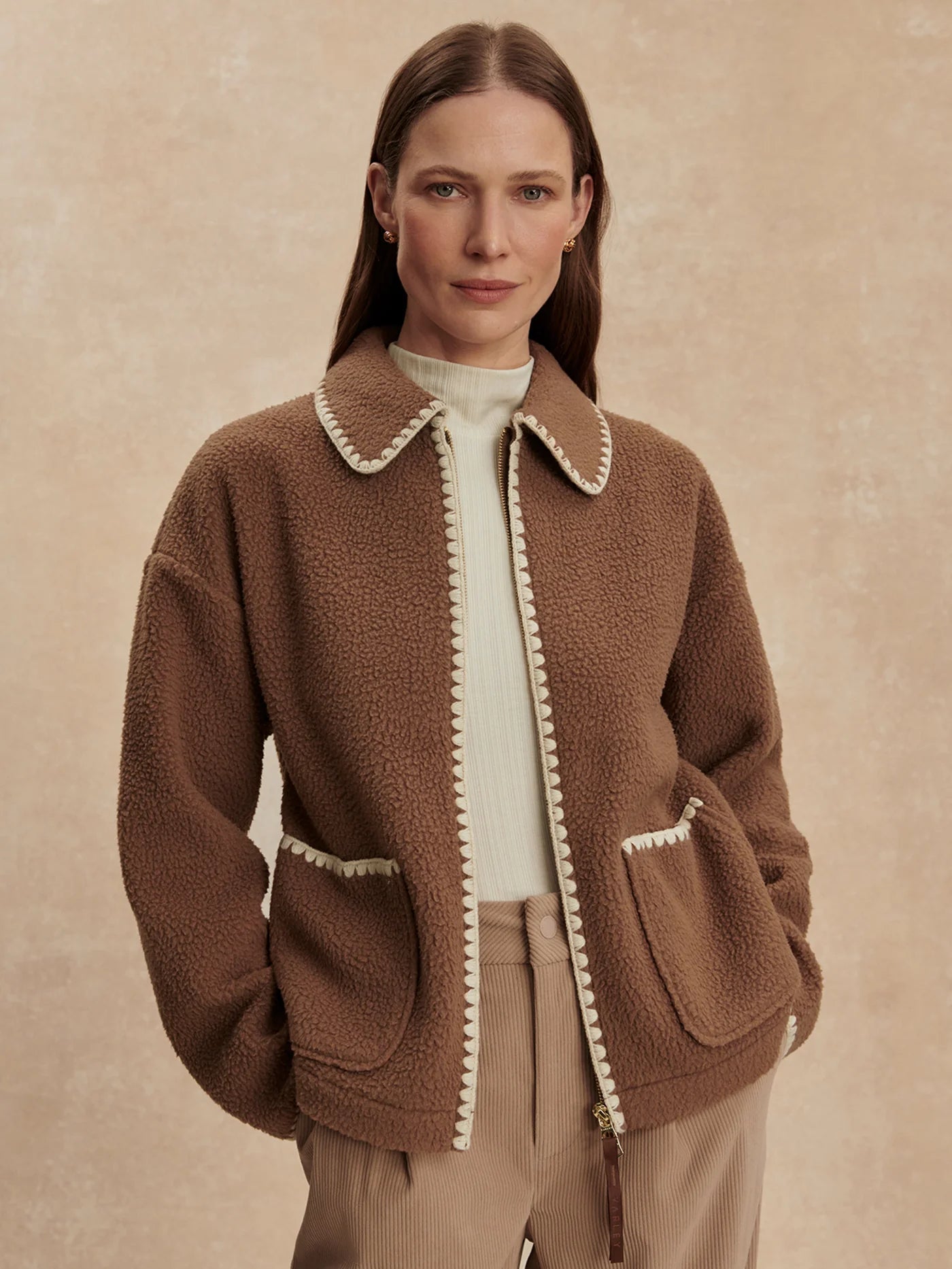 Varley Ruiko Zip Through Fleece, Cocoa Dust