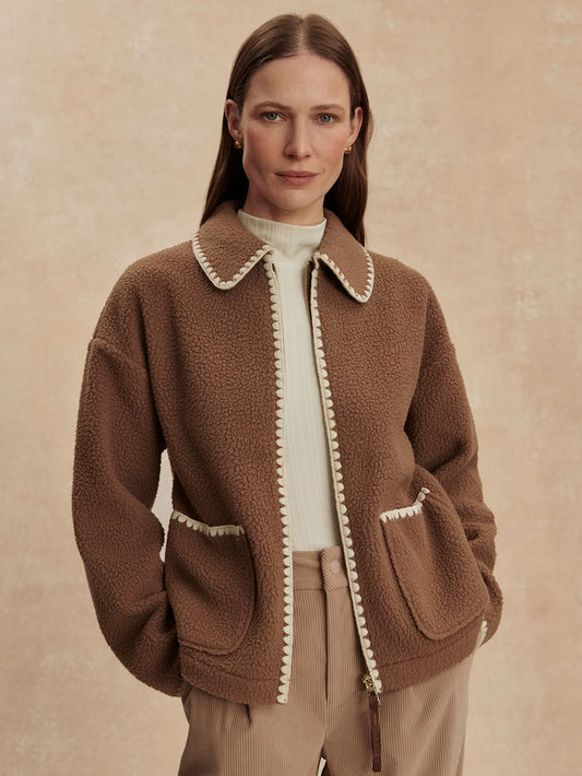 Varley Ruiko Zip Through Fleece, Cocoa Dust