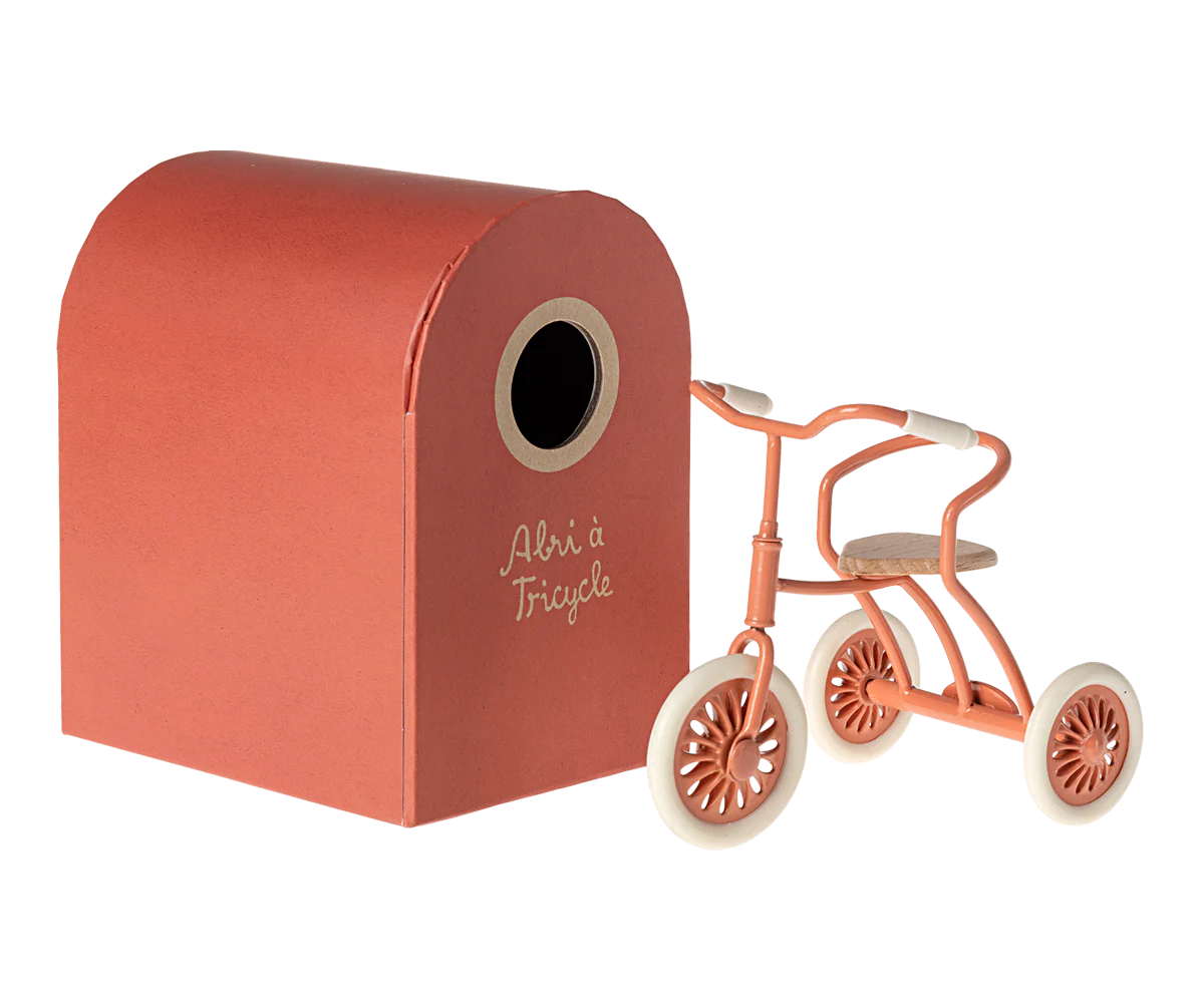 Maileg Abri A Tricycle, Mouse, Coral