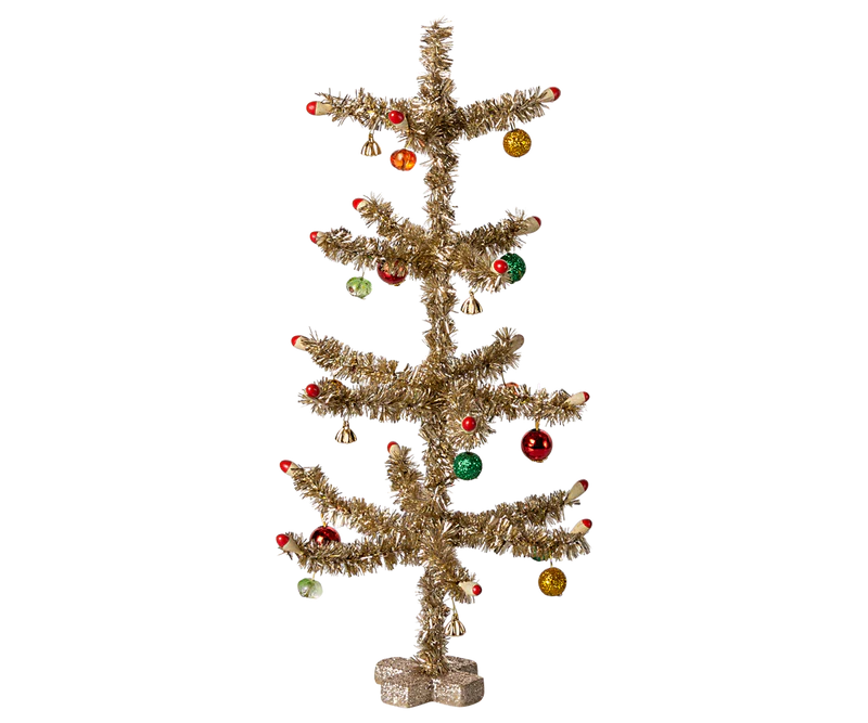 Maileg Christmas Tree, Gold with Red & Green