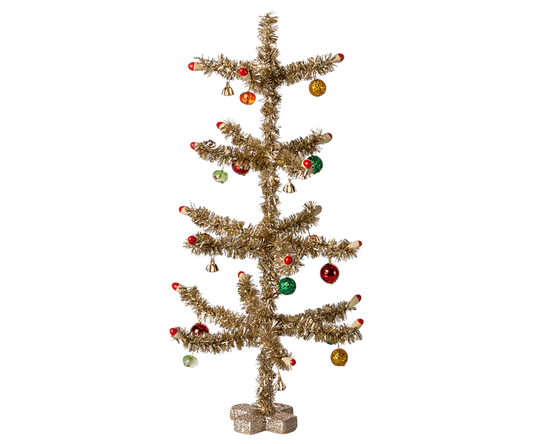 Maileg Christmas Tree, Gold with Red & Green