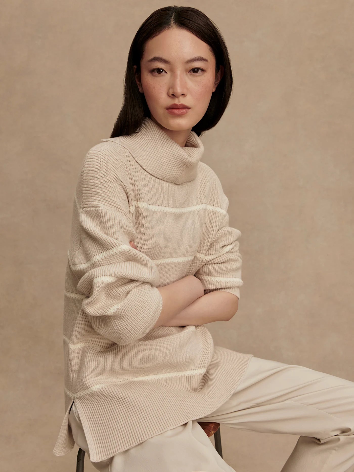 Varley Hamish Stitch Knit Sweater, Silver Birch