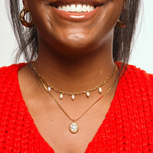 Nikki Smith Designs Georgia Oval Shell Necklace, Gold