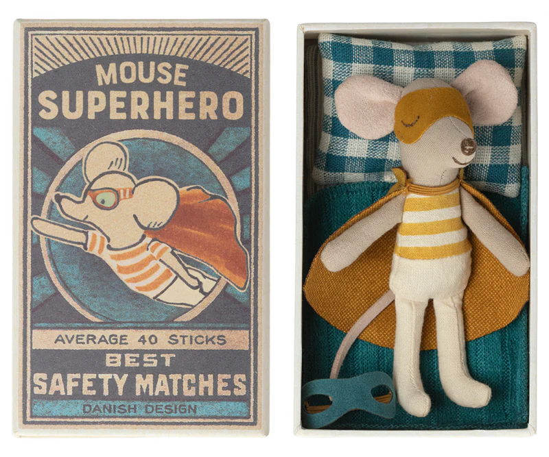 Maileg Super Hero Mouse, Little Brother in Matchbox