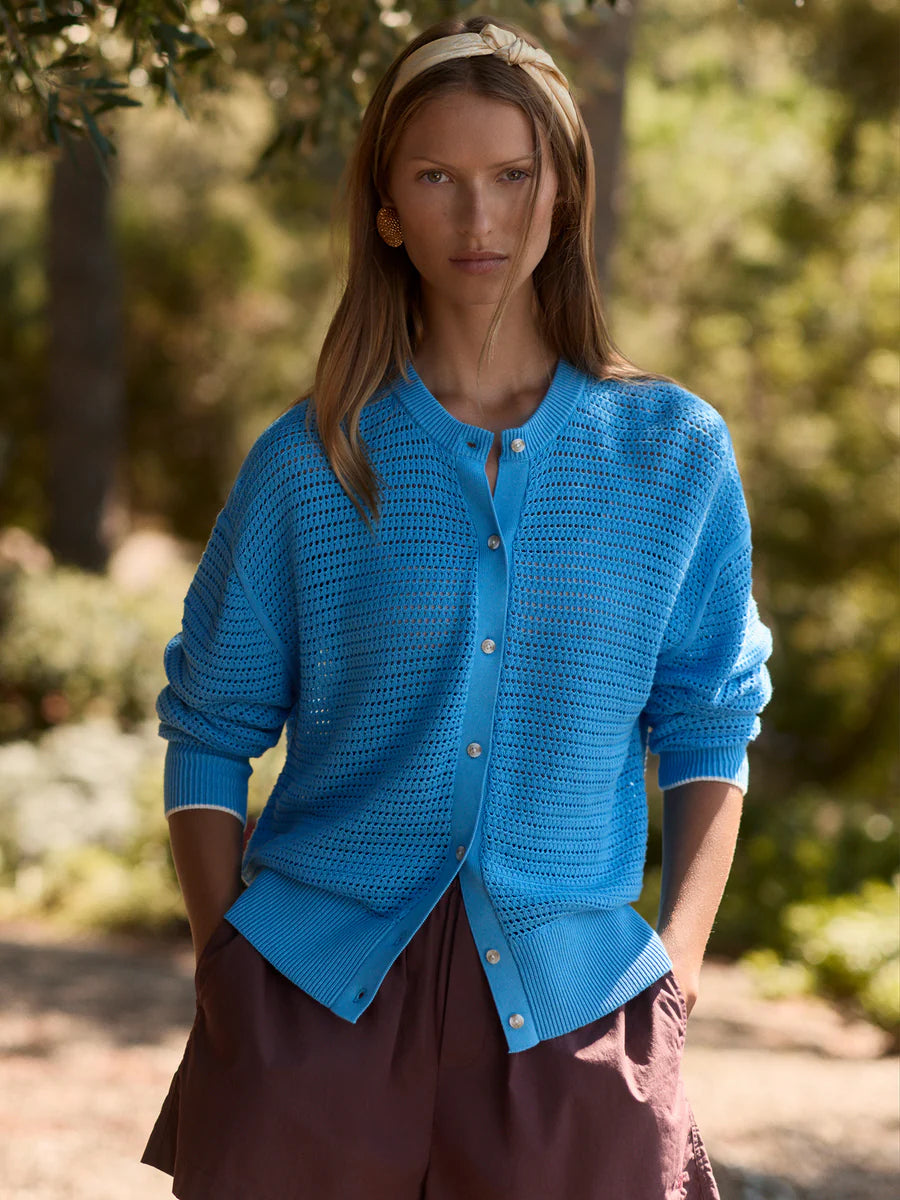 Varley Pembroke Knit Cardigan, Azure Blue