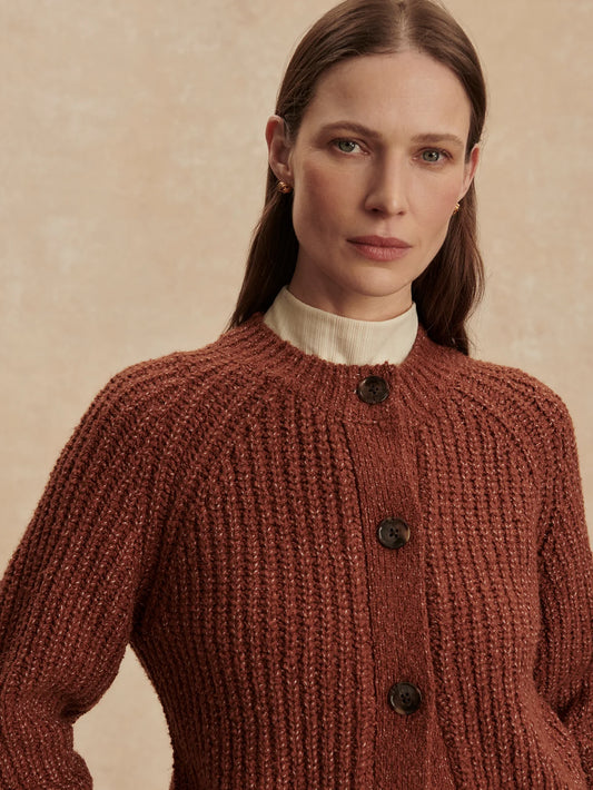 Varley Florrie Boucle Knit Cardigan, Tortoise Shell