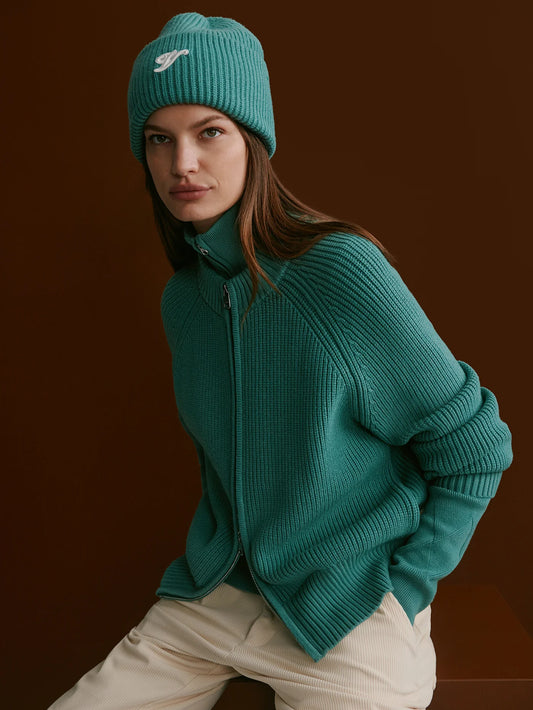 Varley Milo Zip Through Knit Jacket, Deep Sea