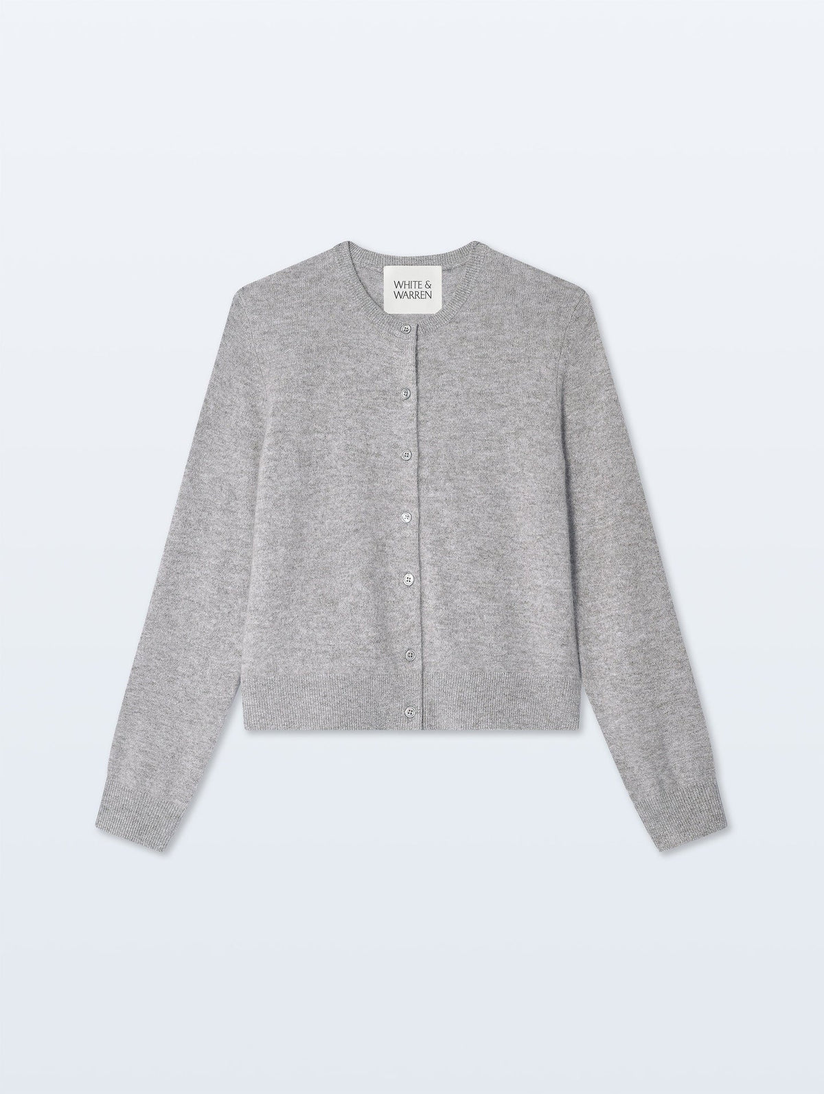 White & Warren Cashmere Crewneck Cardigan, Grey Heather