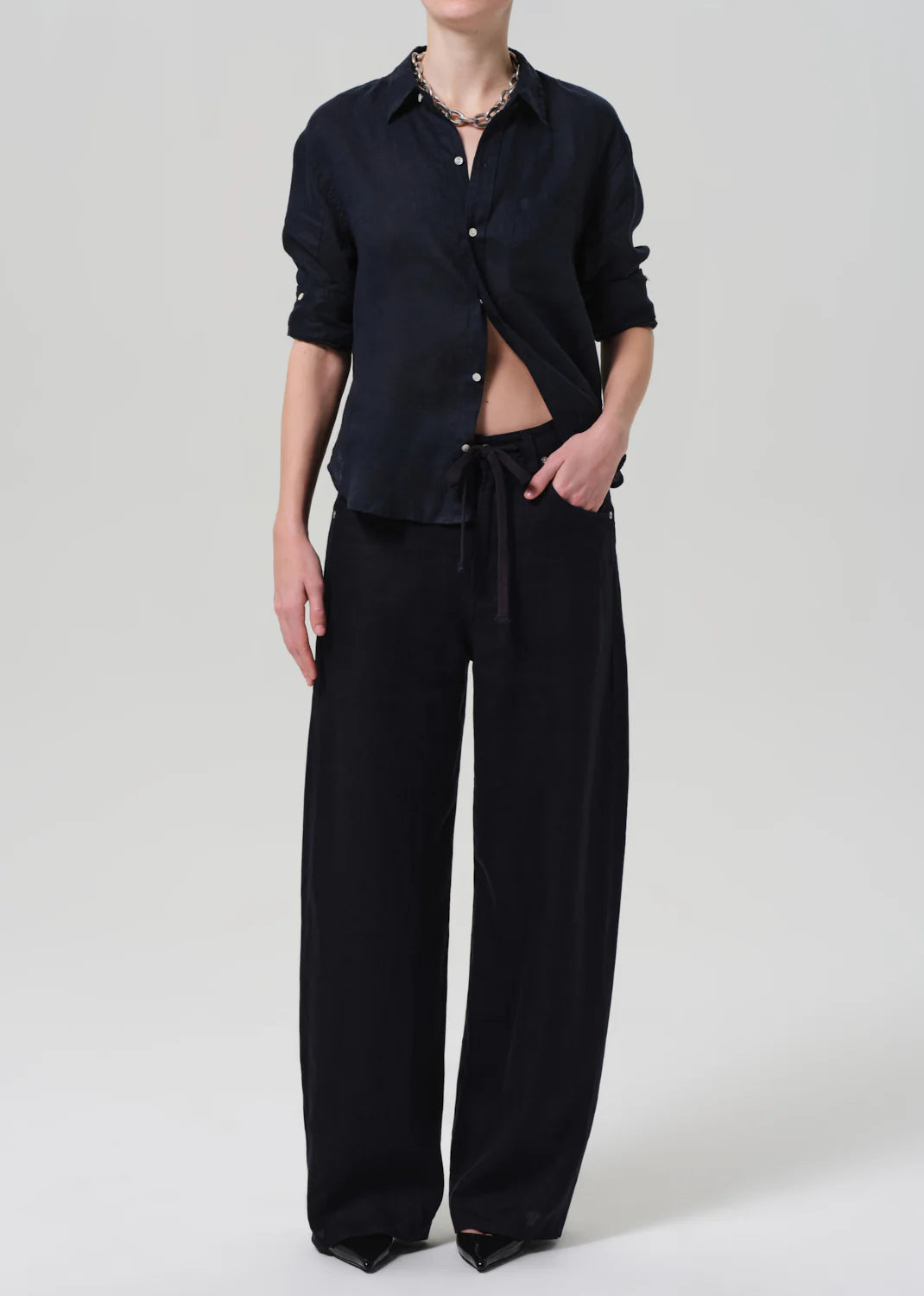 Citizens of Humanity Brynn Drawstring Trouser in Linen, True Navy