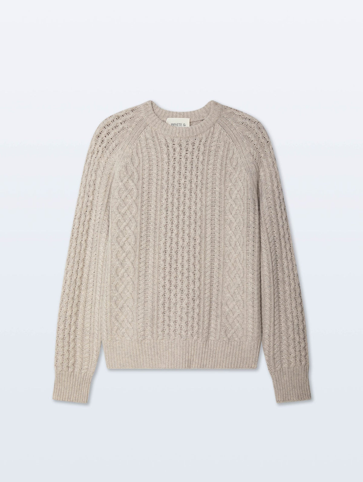 White & Warren Cashmere Cable Crewneck, Natural Heather