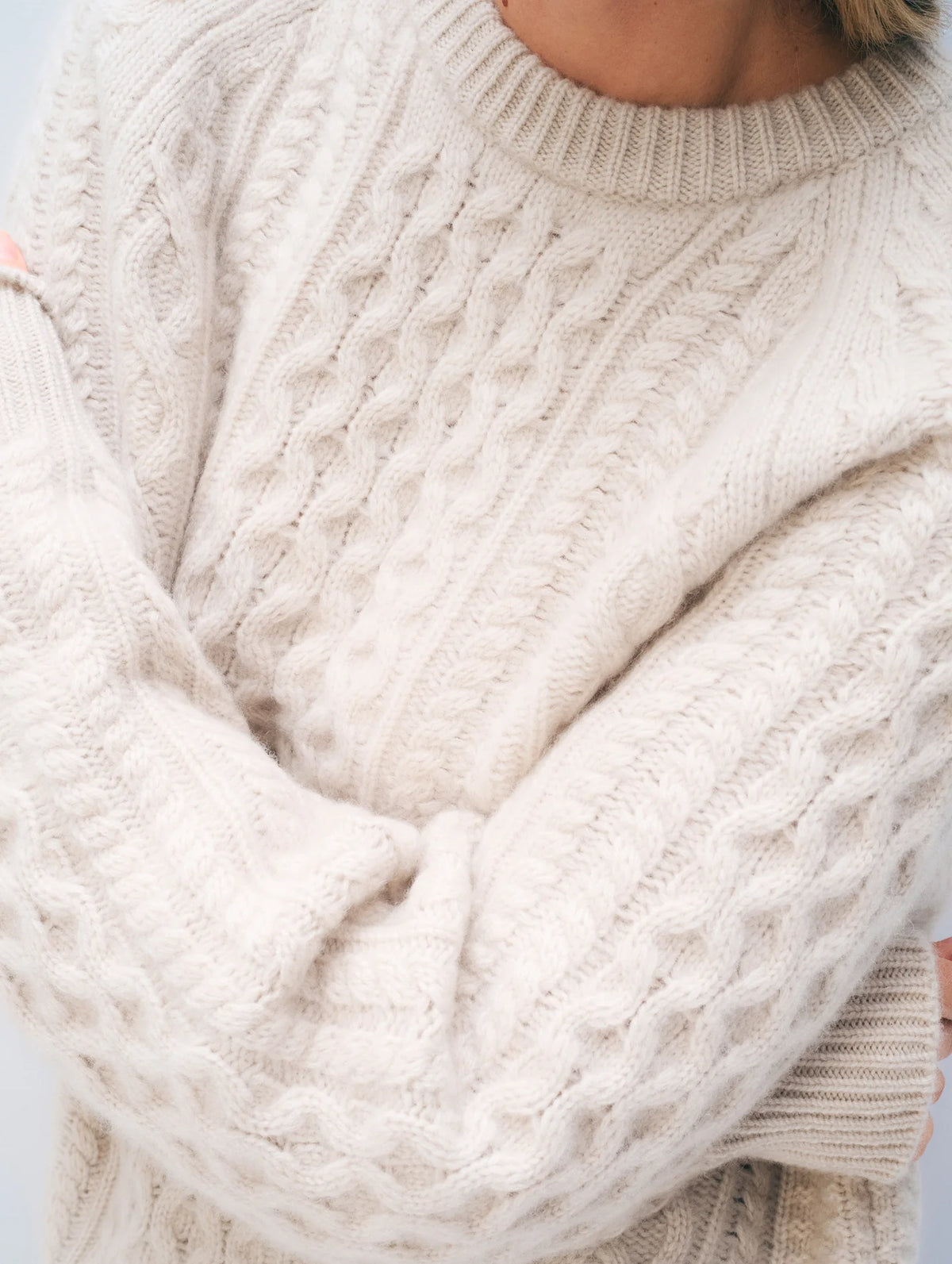 White & Warren Cashmere Cable Crewneck, Natural Heather