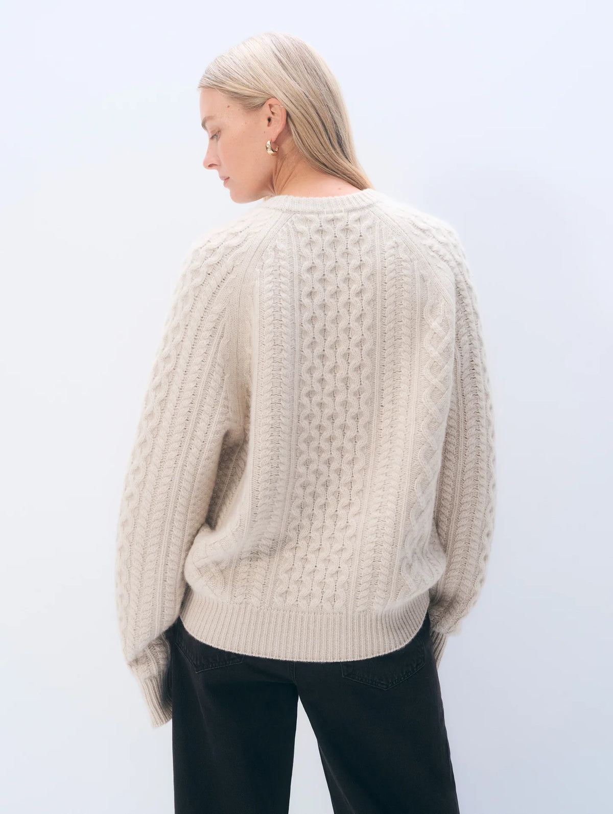 White & Warren Cashmere Cable Crewneck, Natural Heather