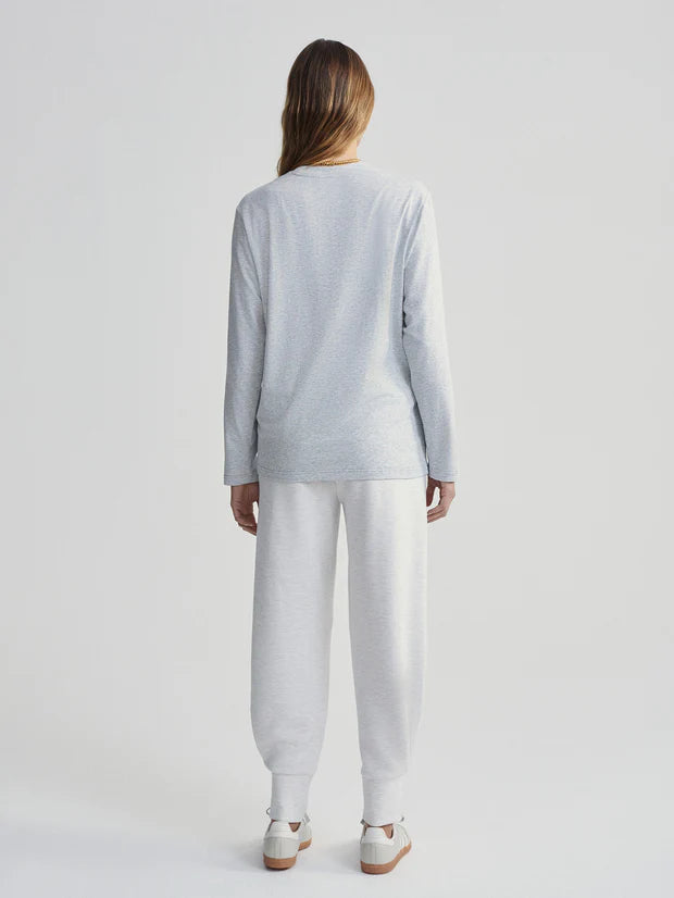 Varley Leah Long Sleeve Boyfriend Tee, Light Grey Marl