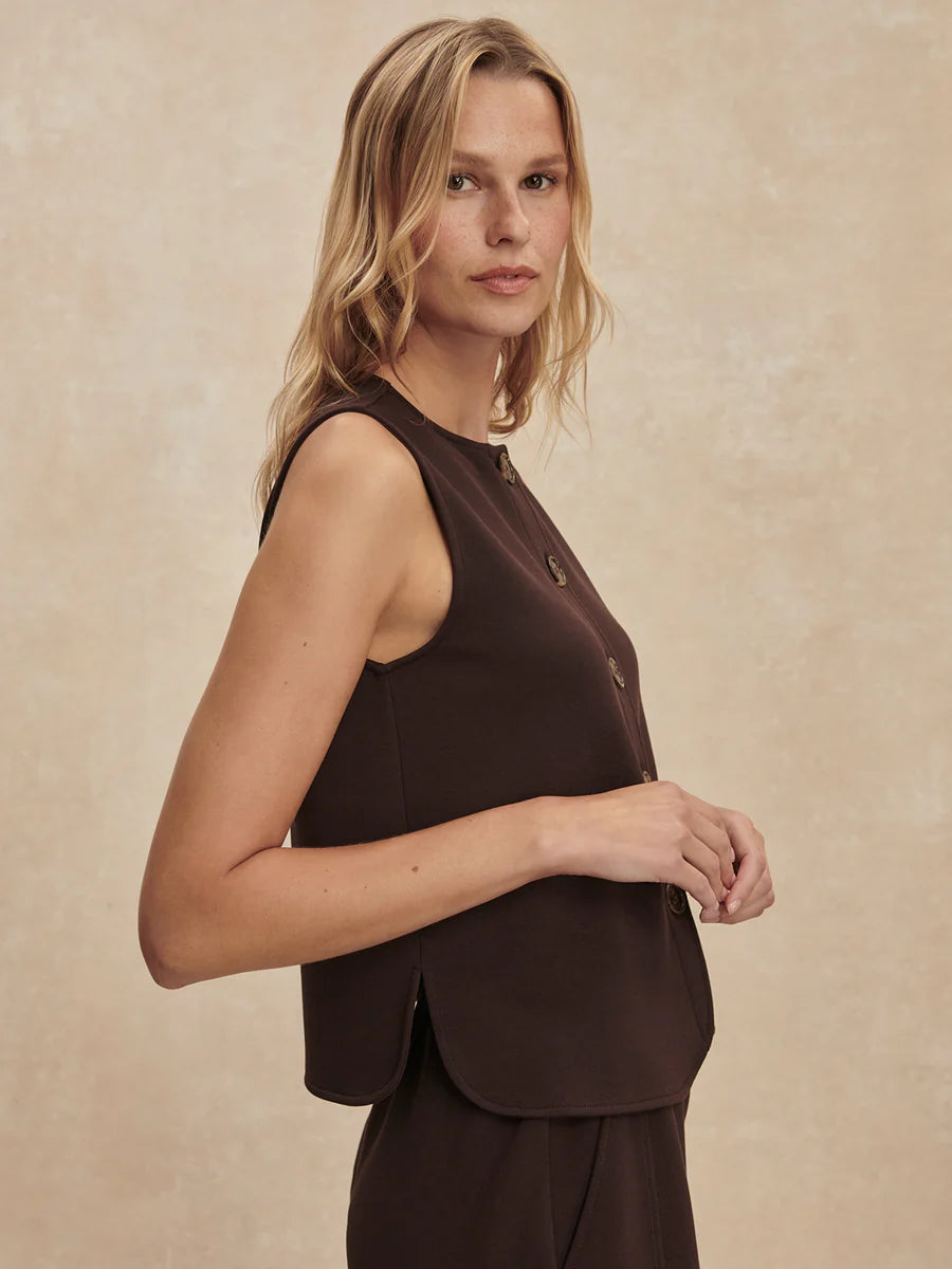 Varley Josie Button-Through Tank, Coffee Bean