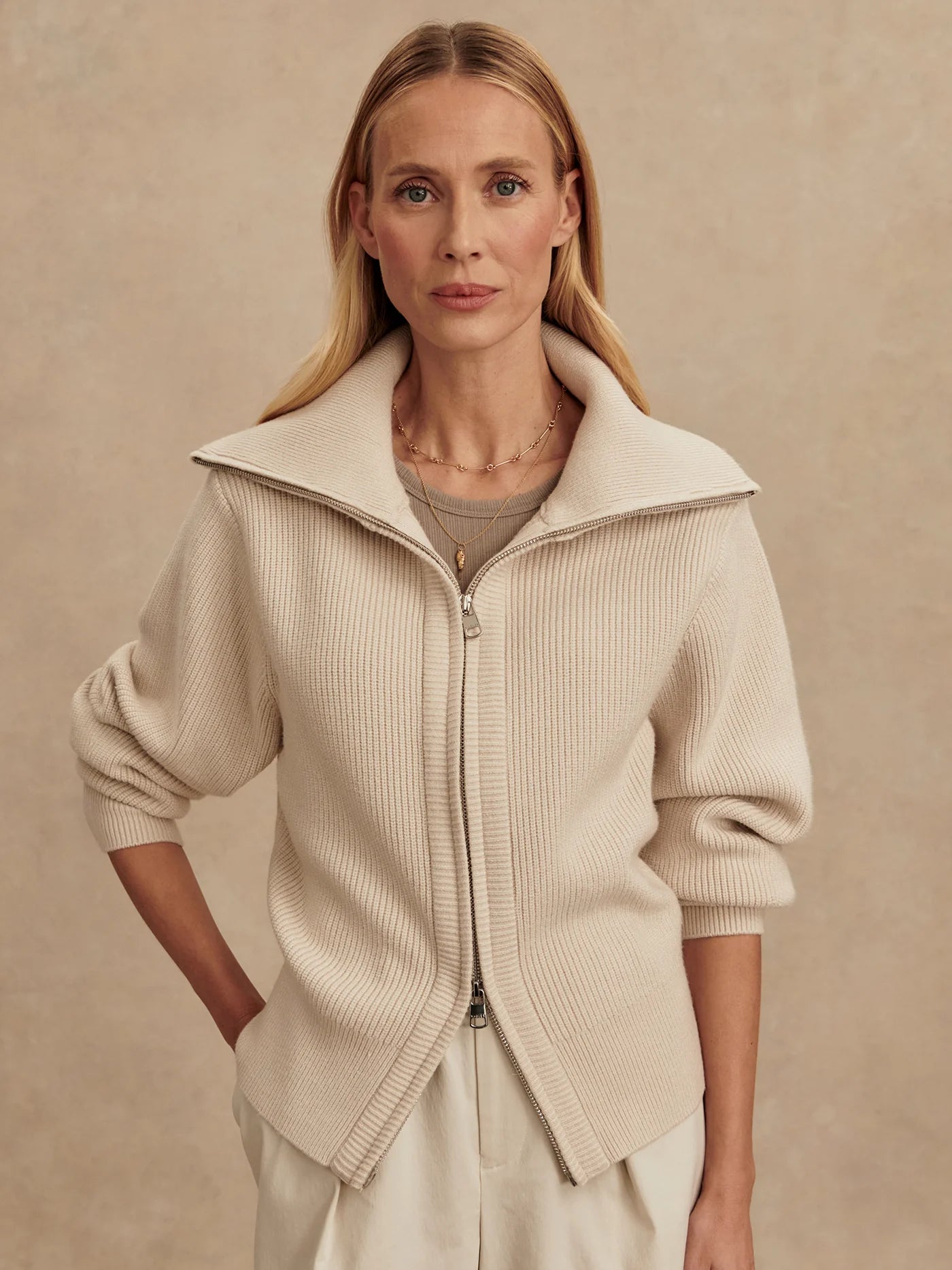 Varley Enrico Knit Jacket, Silver Birch