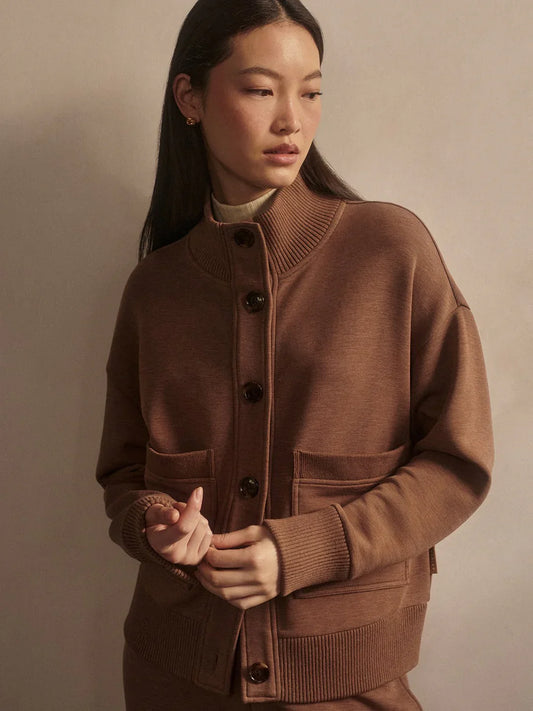 Varley Sabrina Button Through Sweat, Golden Bronze Marl