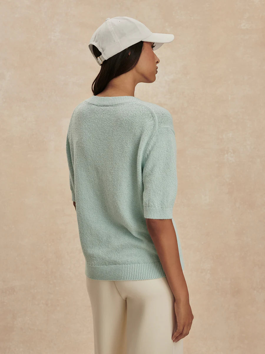 Varley Palmer Knit Top, Chalk Blue