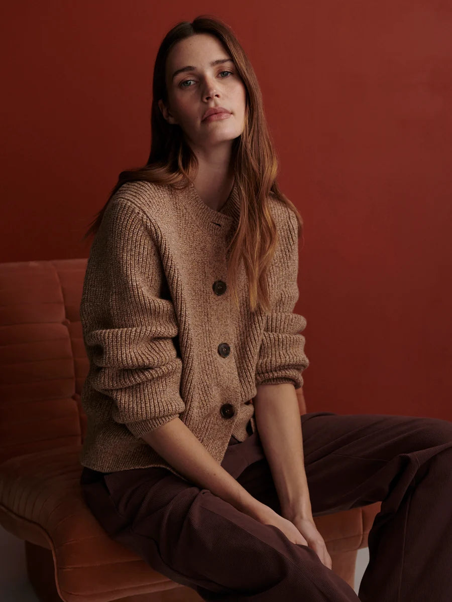 Varley Patricia Rib Cardigan, Golden Bronze Fleck