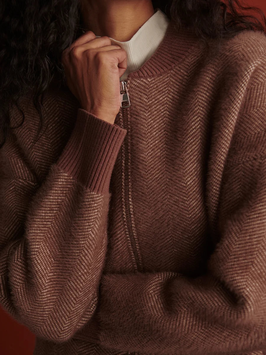 Varley Zenia Zip-Through Knit Jacket, Nutmeg