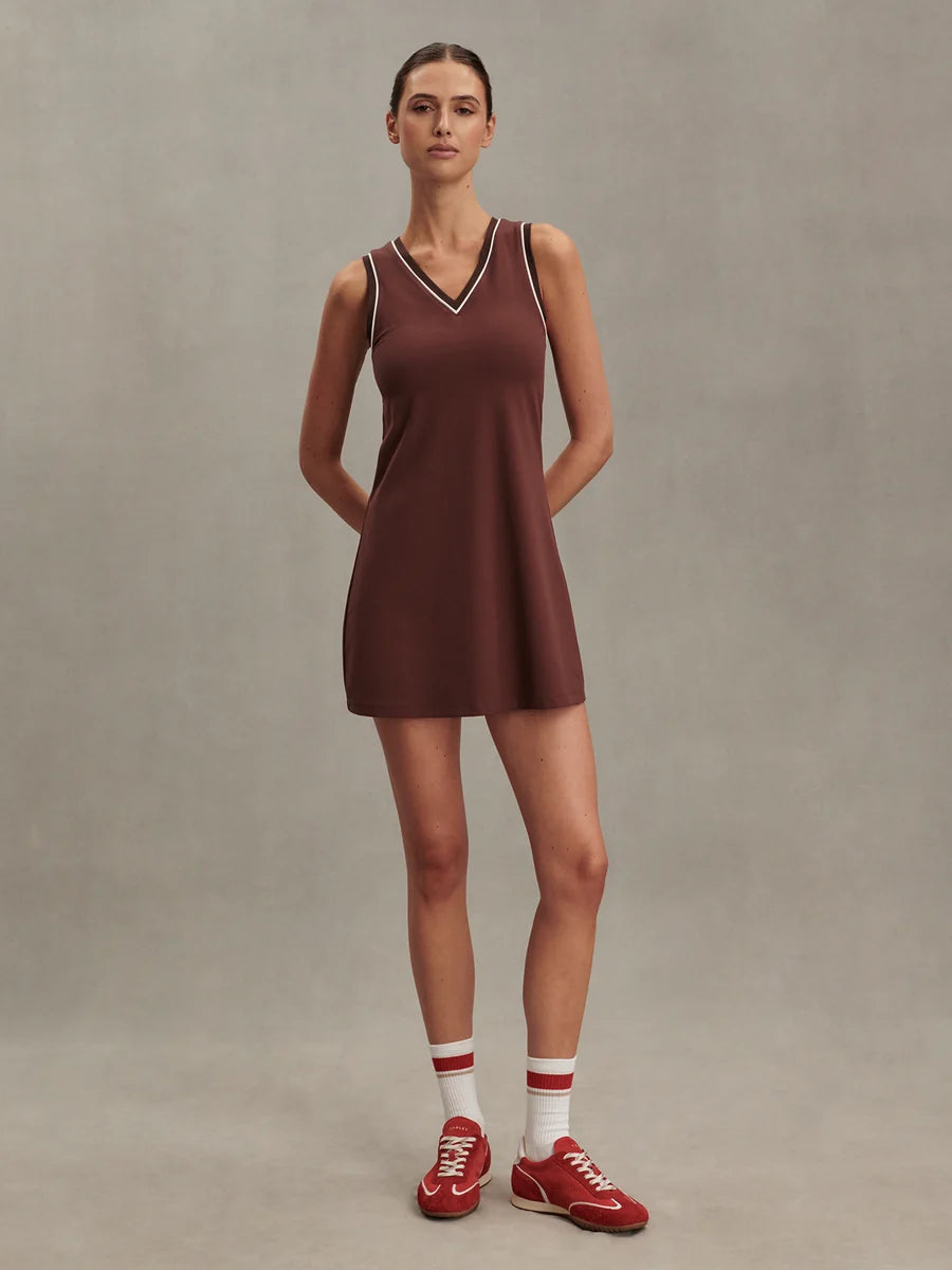 Varley Kalani V-Neck Dress 31", Brown Stone