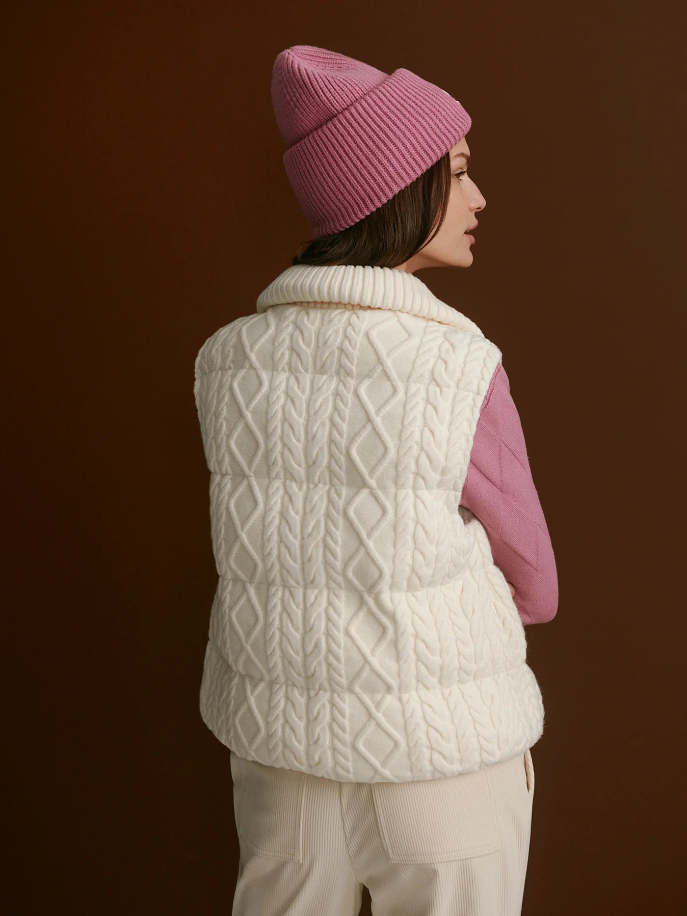 Varley Irina Cable Knit Gilet, Egret