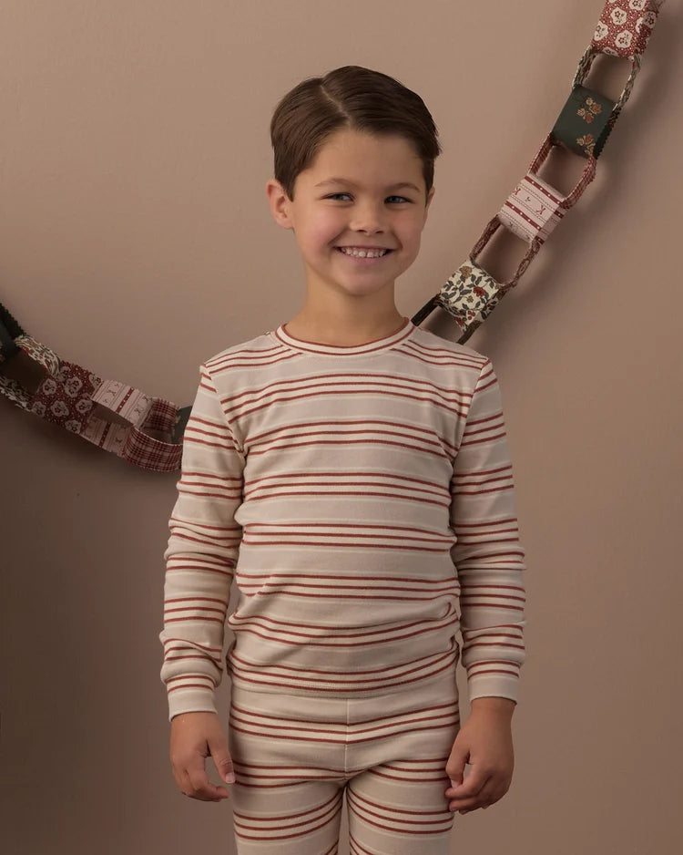 Rylee + Cru Organic Long Sleeve Pajama Set, Holiday Stripe