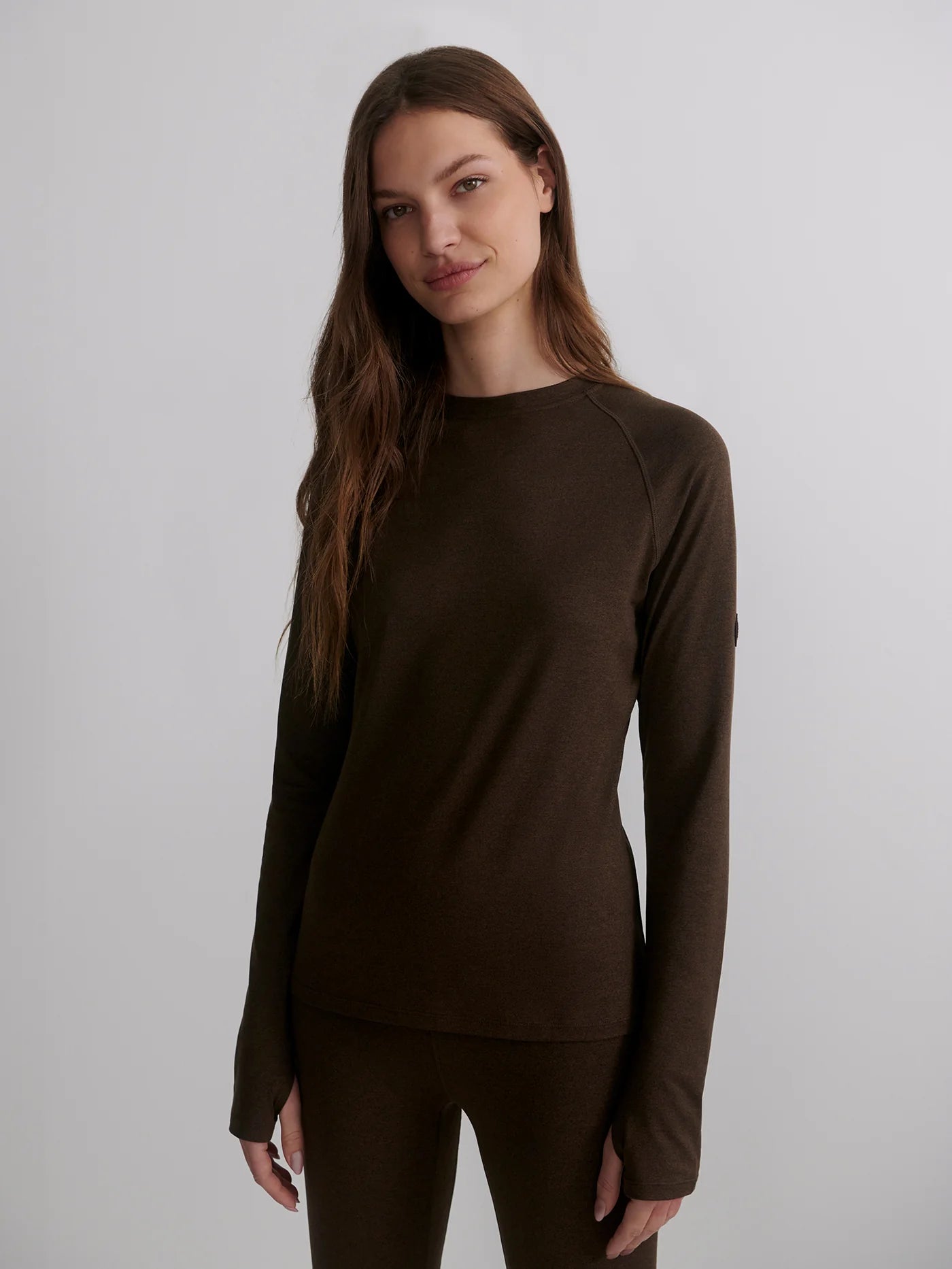 Varley Always Warm Crewneck Base Layer, Deep Chocolate Marl
