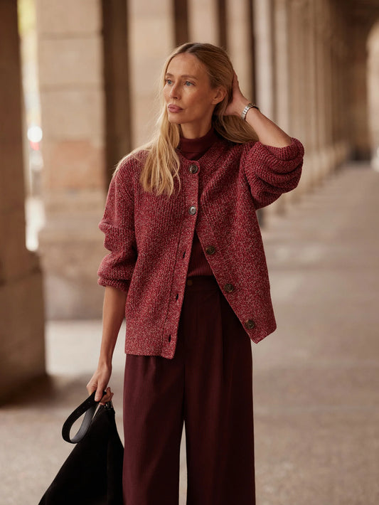 Varley Patricia Rib Cardigan, Red Flecked