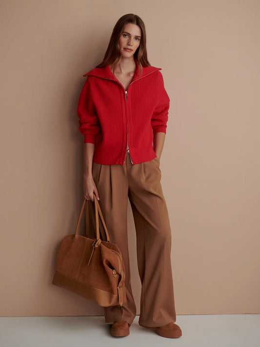 Varley Enrico Zip-Through Knit Jacket, Washed Red