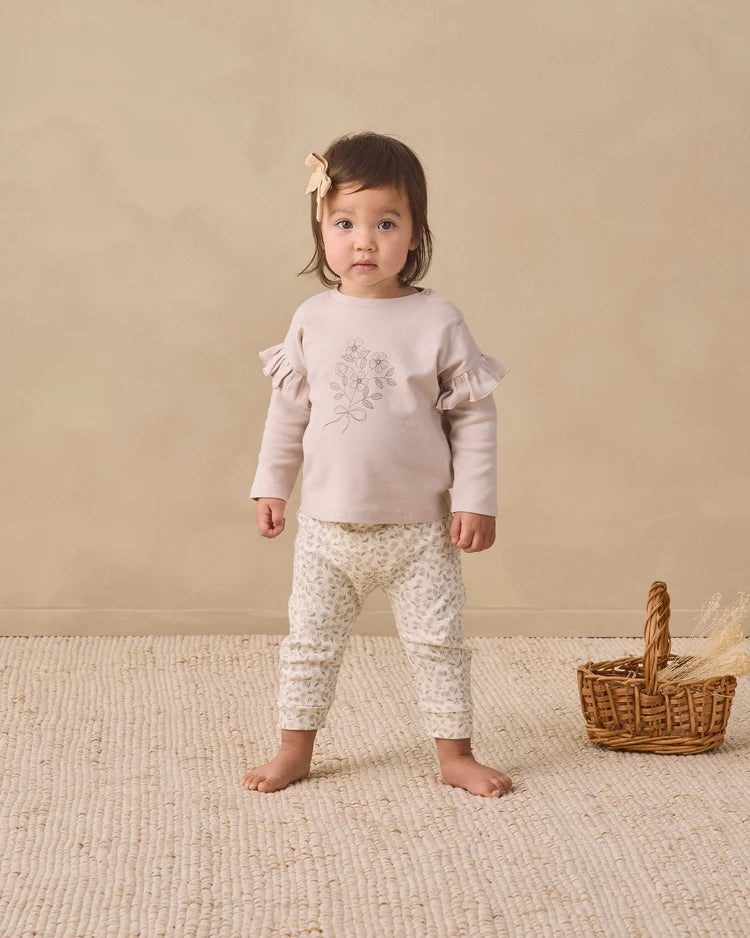 Quincy Mae Ruffle Long Sleeve Tee + Drawstring Pant, Fleur/Floret