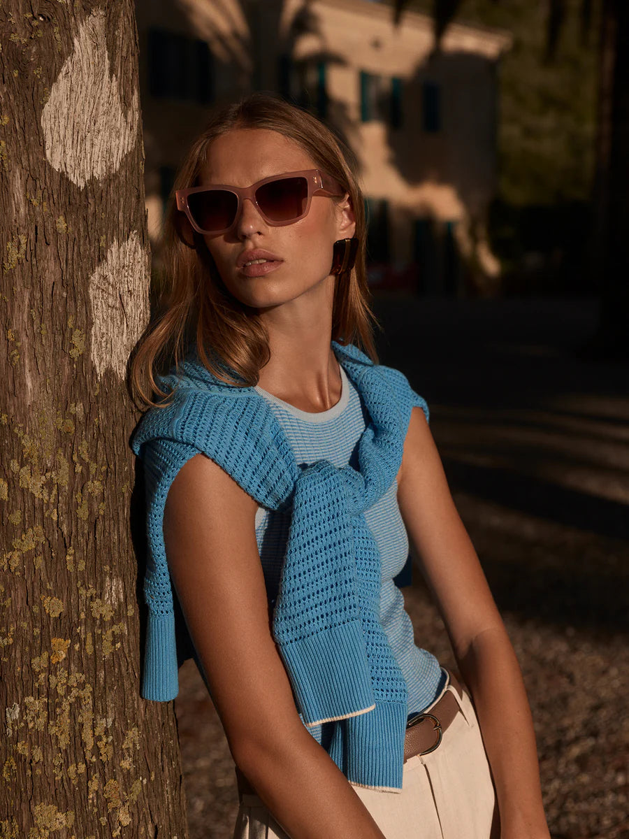 Varley Hanson Rib Knit Tank, Mist Blue