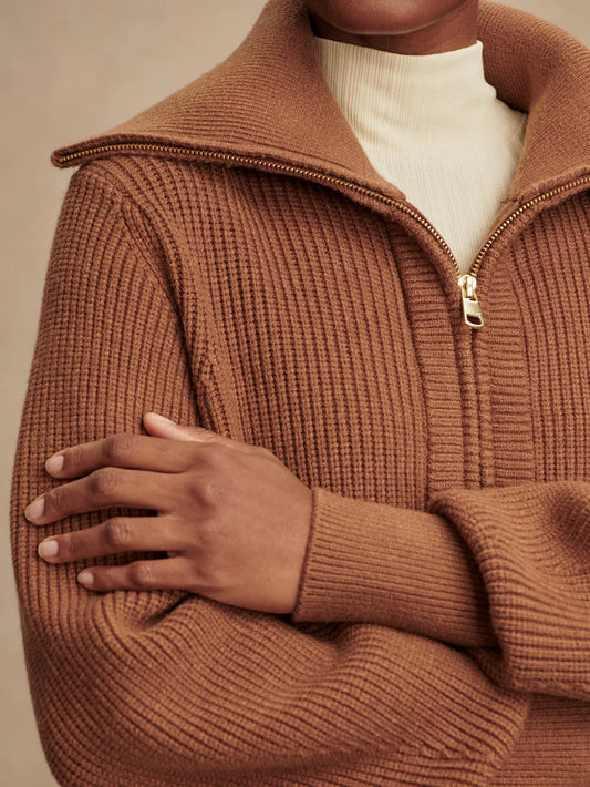Varley Maura Half Zip Rib Knit, Caramel Pecan