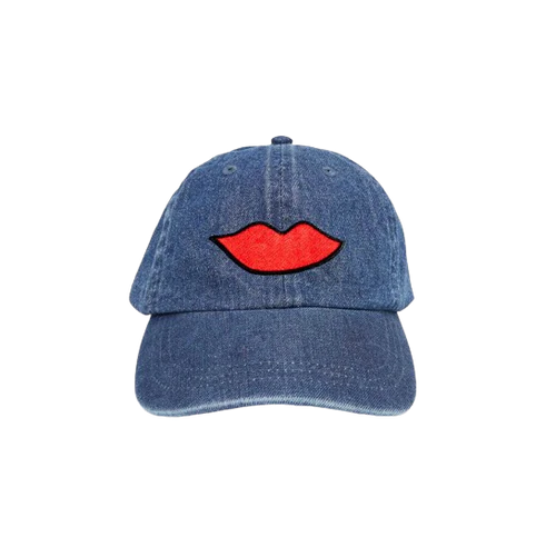 Clare V Denim Baseball Hat, Lips Patch