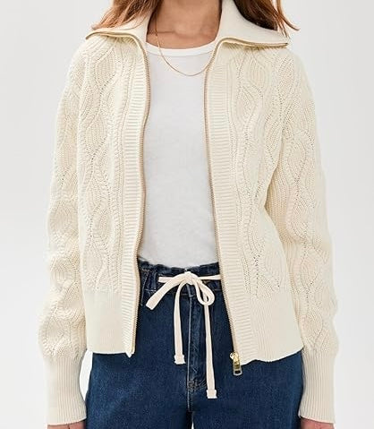 Varley Lando Full Zip Knit, Birch