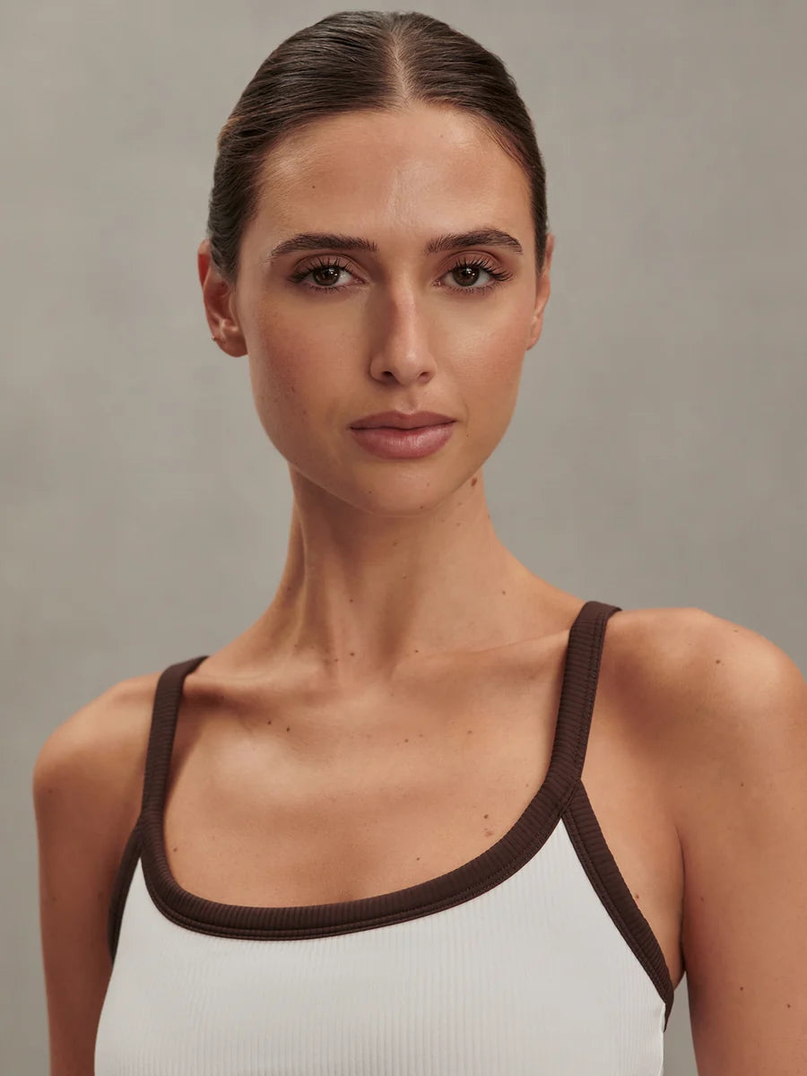 Varley Theon Scoop Neck Tank, White/ Coffee Bean