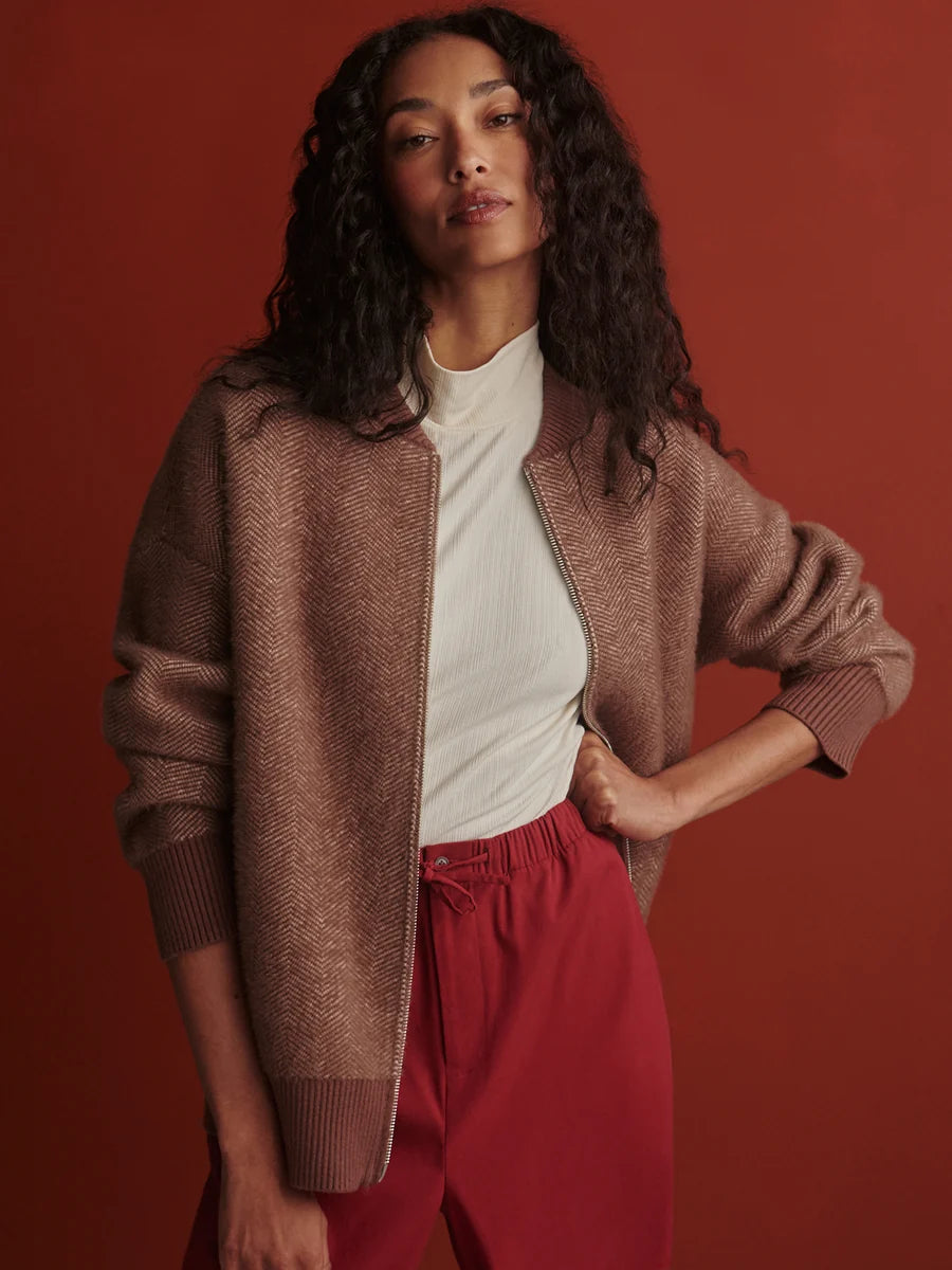 Varley Zenia Zip-Through Knit Jacket, Nutmeg
