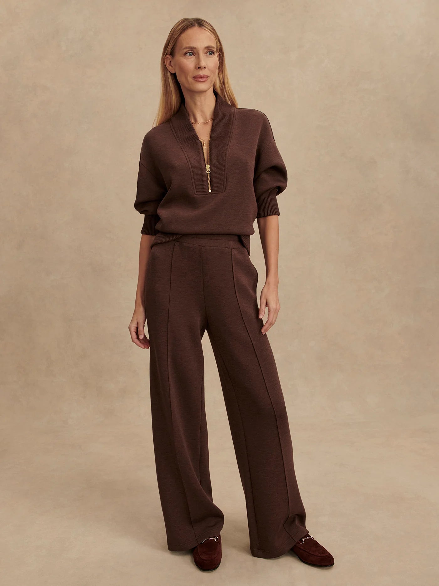 Varley The Wide Leg Pant 30", Coffee Bean Marl