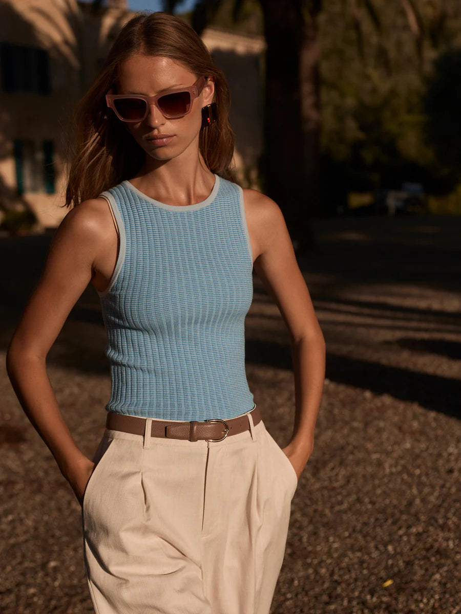 Varley Hanson Rib Knit Tank, Mist Blue