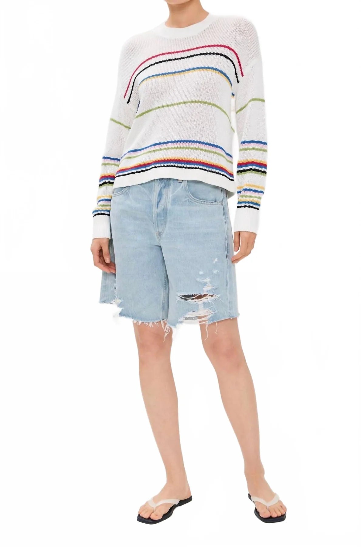 Pistola Eva Crewneck Sweater, White Multi Stripe