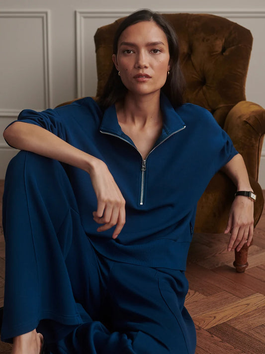 Varley Mavis Mock Neck Sweat, Sea Blue