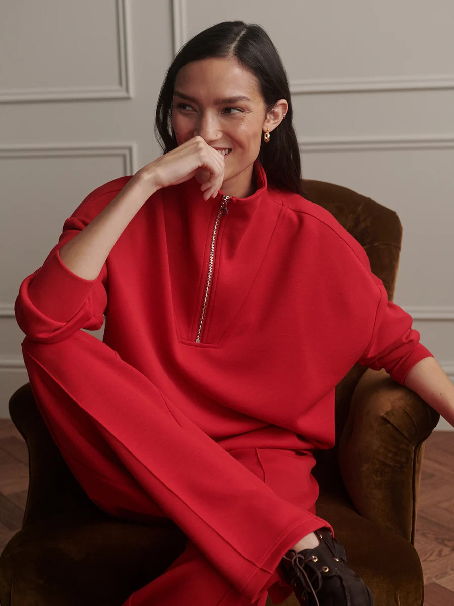 Varley Hawley Half Zip Sweat, Red Marl