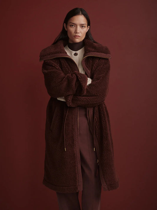 Varley Bennet Long Sherpa Coat, Dark Chestnut