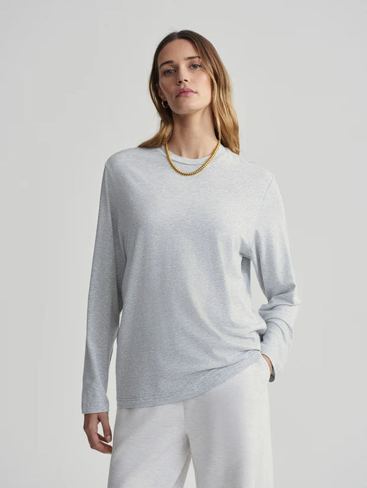Varley Leah Long Sleeve Boyfriend Tee, Light Grey Marl